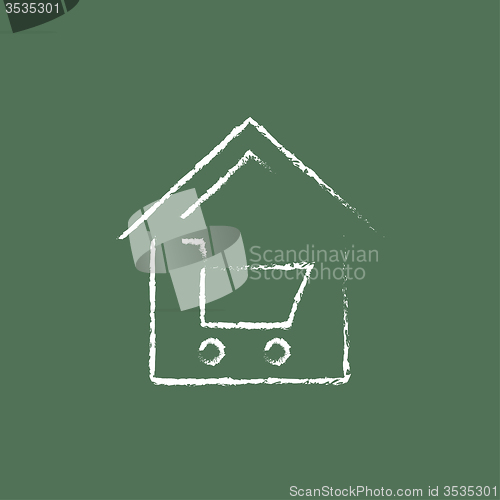 Image of House shopping icon drawn in chalk.