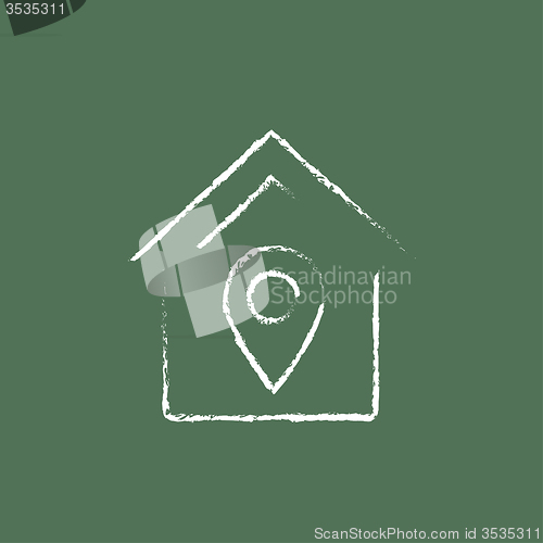 Image of House with pointer icon drawn in chalk.