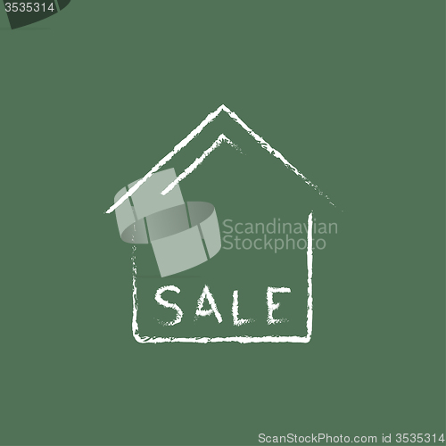 Image of House for sale icon drawn in chalk.