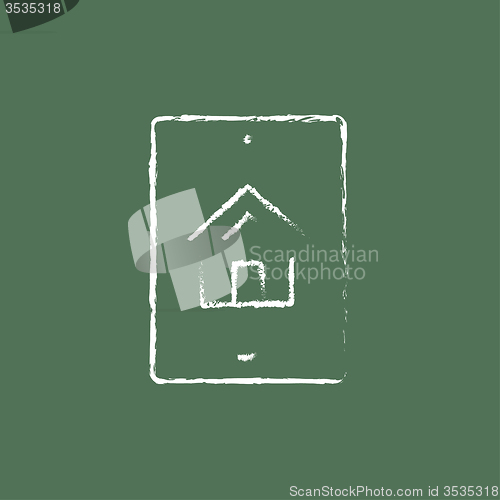 Image of Property search on mobile device icon drawn in chalk.
