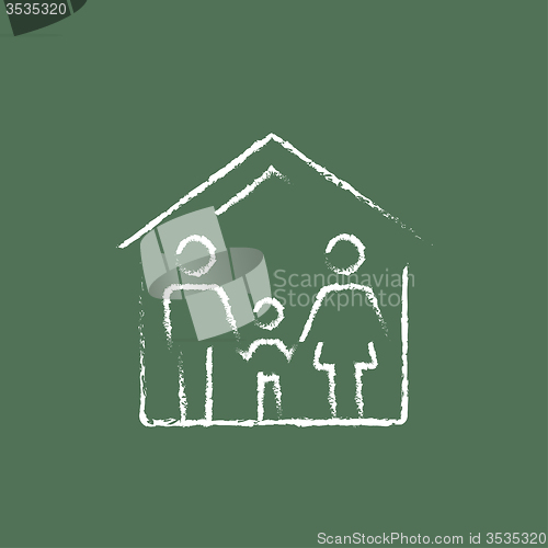 Image of Family house icon drawn in chalk.