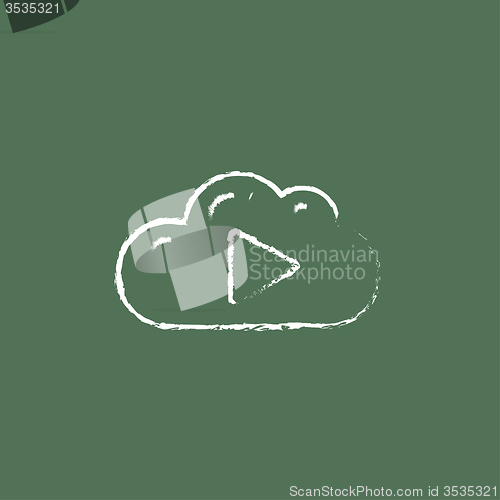 Image of Cloud with play button icon drawn in chalk.