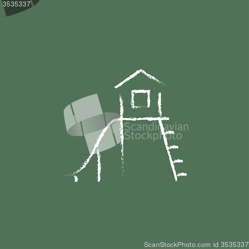 Image of Playhouse with slide icon drawn in chalk.