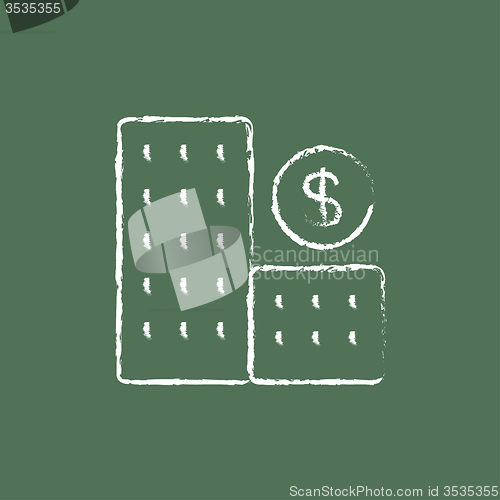 Image of Condominium with dollar symbol icon drawn in chalk.