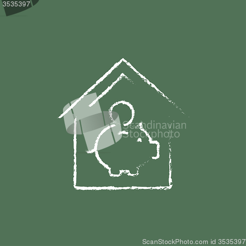 Image of House savings icon drawn in chalk.