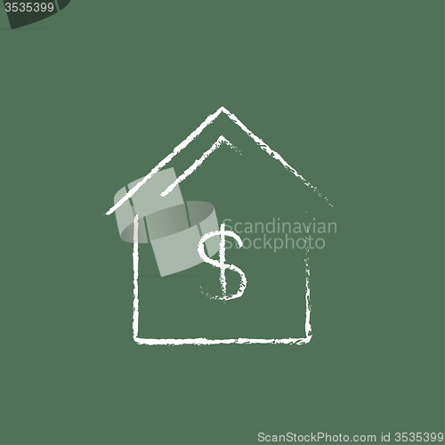 Image of House with dollar symbol icon drawn in chalk.