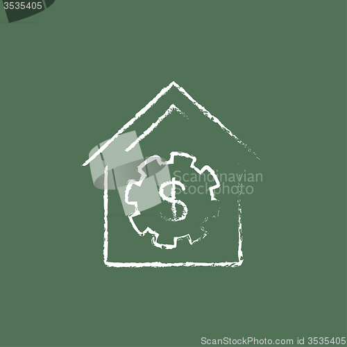 Image of House with dollar symbol icon drawn in chalk.