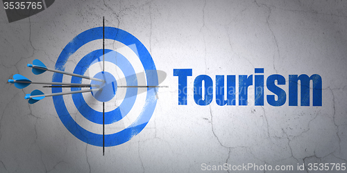Image of Tourism concept: target and Tourism on wall background