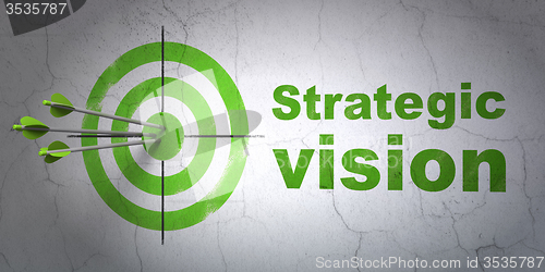 Image of Business concept: target and Strategic Vision on wall background