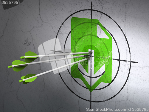 Image of Web design concept: arrows in Download target on wall background