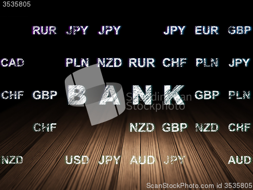 Image of Money concept: Bank in grunge dark room
