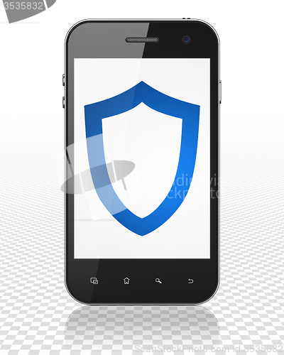 Image of Privacy concept: Smartphone with Contoured Shield on display