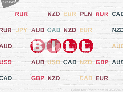 Image of Currency concept: Bill on wall background