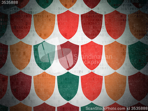 Image of Privacy concept: Shield icons on Digital Paper background