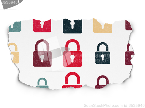 Image of Privacy concept: Closed Padlock icons on Torn Paper background