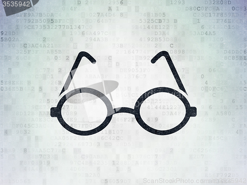 Image of Science concept: Glasses on Digital Paper background