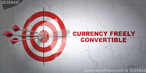 Image of Currency concept: target and Currency freely Convertible on wall background