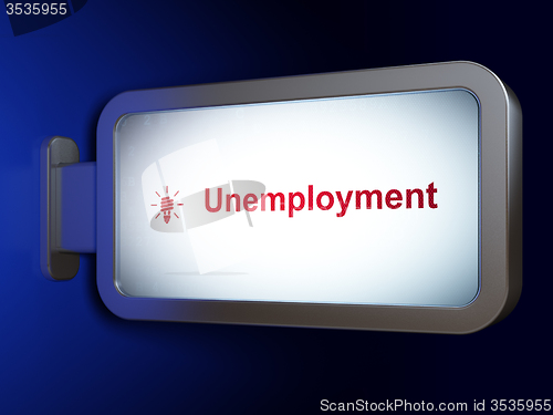 Image of Business concept: Unemployment and Energy Saving Lamp on billboard background