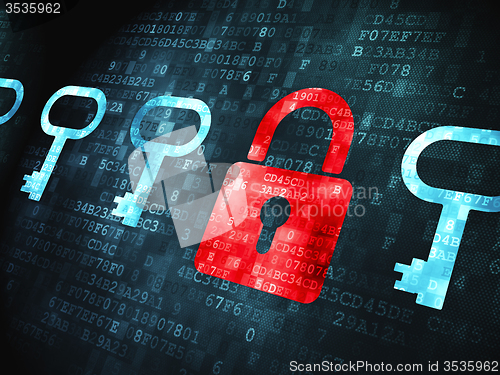 Image of Safety concept: Padlock And Key on digital background