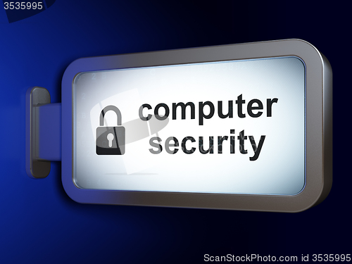 Image of Privacy concept: Computer Security and Closed Padlock on billboard background
