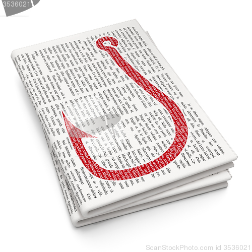 Image of Protection concept: Fishing Hook on Newspaper background