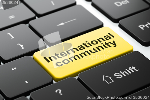 Image of Political concept: International Community on computer keyboard background