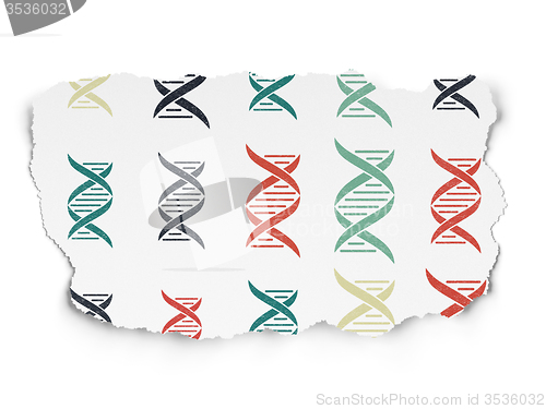 Image of Health concept: DNA icons on Torn Paper background