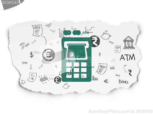 Image of Currency concept: ATM Machine on Torn Paper background