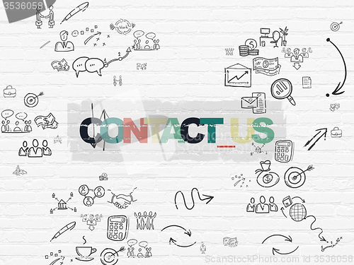 Image of Finance concept: Contact us on wall background