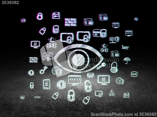 Image of Privacy concept: Eye in grunge dark room