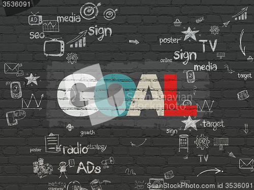 Image of Advertising concept: Goal on wall background