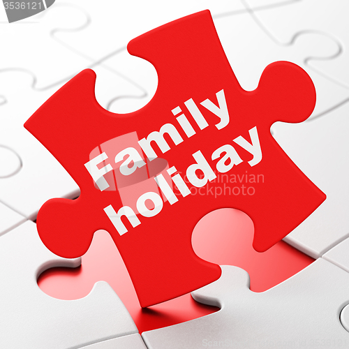 Image of Tourism concept: Family Holiday on puzzle background