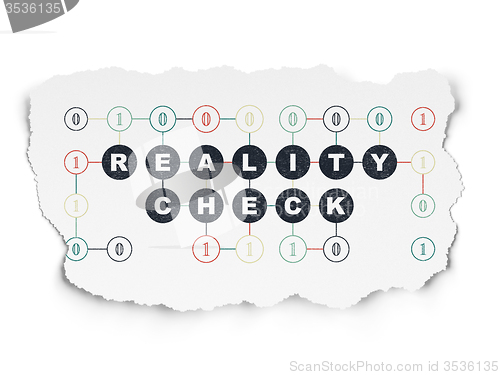 Image of Finance concept: Reality Check on Torn Paper background