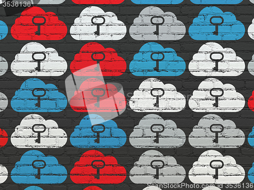 Image of Cloud computing concept: Cloud With Key icons on wall background