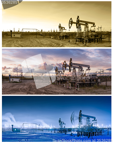 Image of 3 panoramas oil pumpjack.