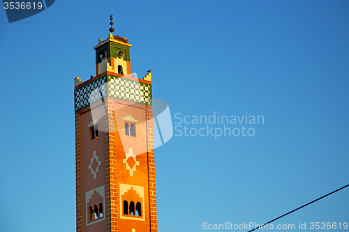 Image of  muslim   in   mosque  the history l morocco  africa  minaret   