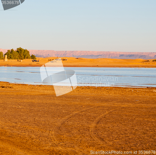 Image of sunshine in the lake yellow  desert of morocco sand and     dune