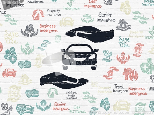 Image of Insurance concept: Car And Palm on wall background