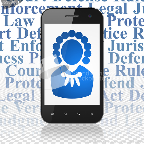 Image of Law concept: Smartphone with Judge on display