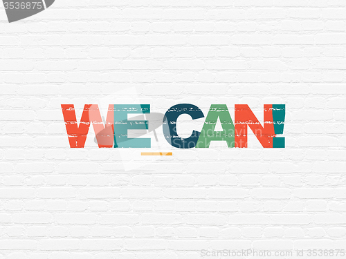 Image of Finance concept: We can! on wall background