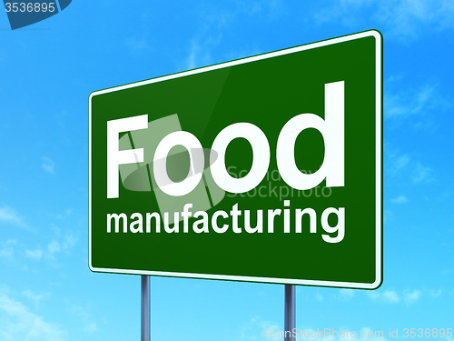 Image of Manufacuring concept: Food Manufacturing on road sign background