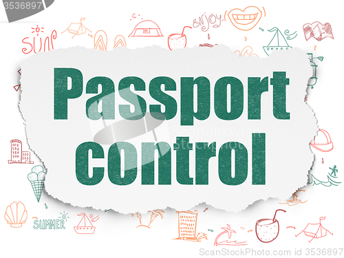 Image of Vacation concept: Passport Control on Torn Paper background