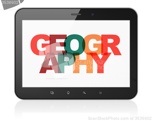 Image of Studying concept: Tablet Computer with Geography on  display