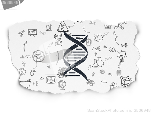 Image of Science concept: DNA on Torn Paper background