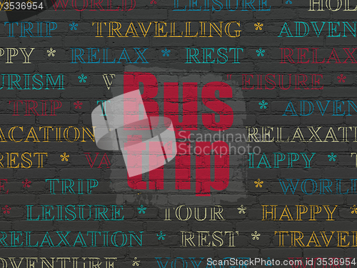 Image of Travel concept: Bus Trip on wall background