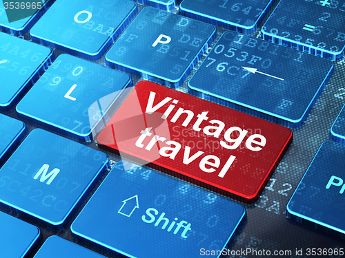 Image of Tourism concept: Vintage Travel on computer keyboard background