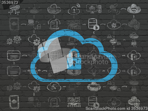 Image of Cloud computing concept: Cloud With Padlock on wall background