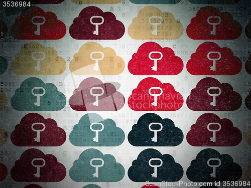 Image of Cloud technology concept: Cloud With Key icons on Digital Paper background