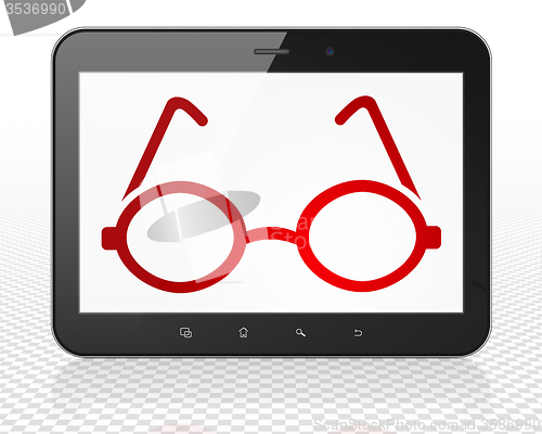 Image of Science concept: Tablet Pc Computer with Glasses on display