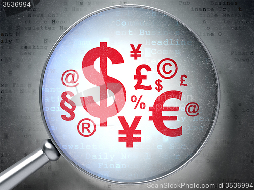 Image of News concept: Finance Symbol with optical glass on digital background